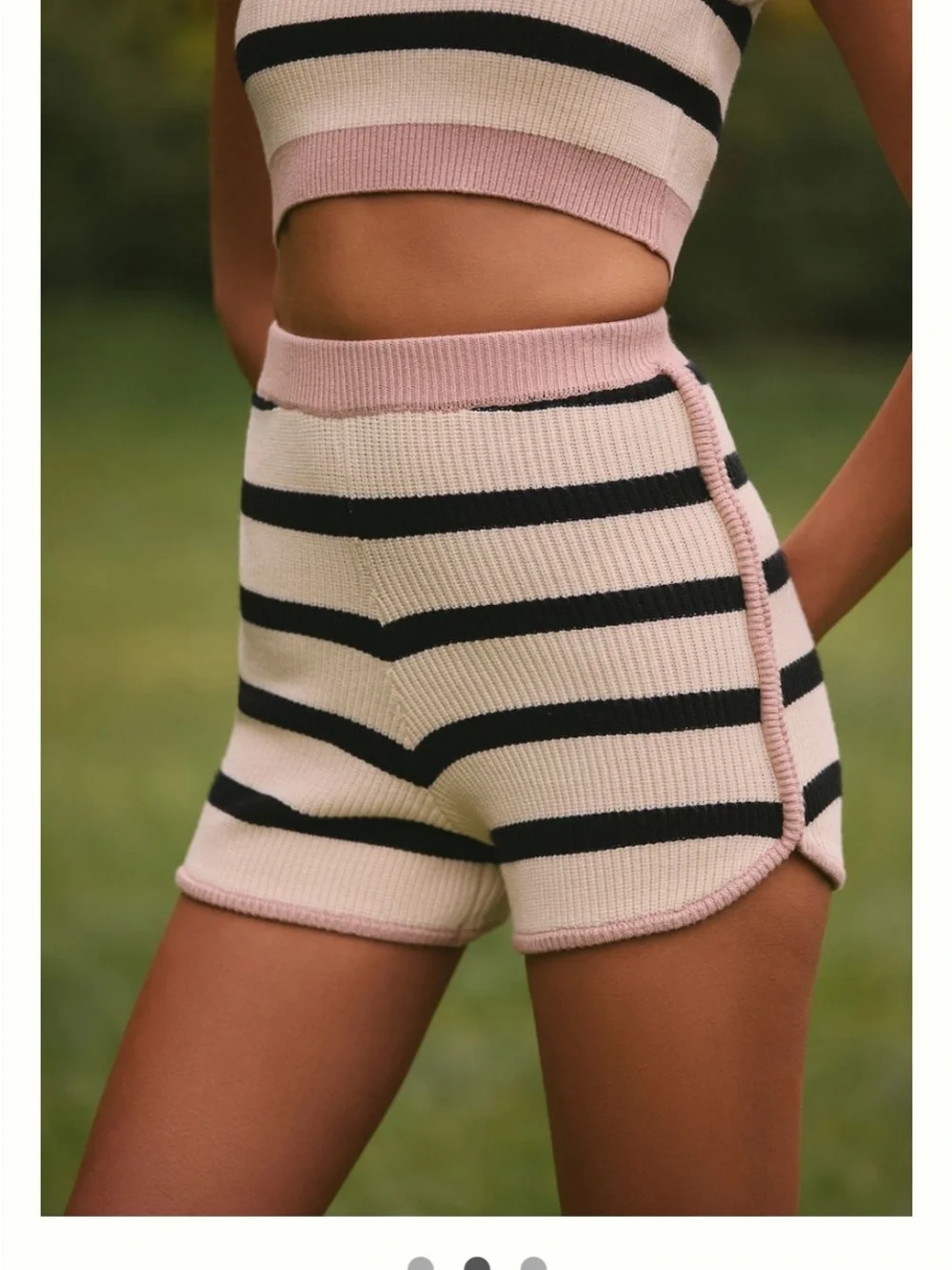 Anthropologie Size XL Striped Knit Cardigan, Crop Top & Shorts Set -Pink & Black - Picture 11 of 15